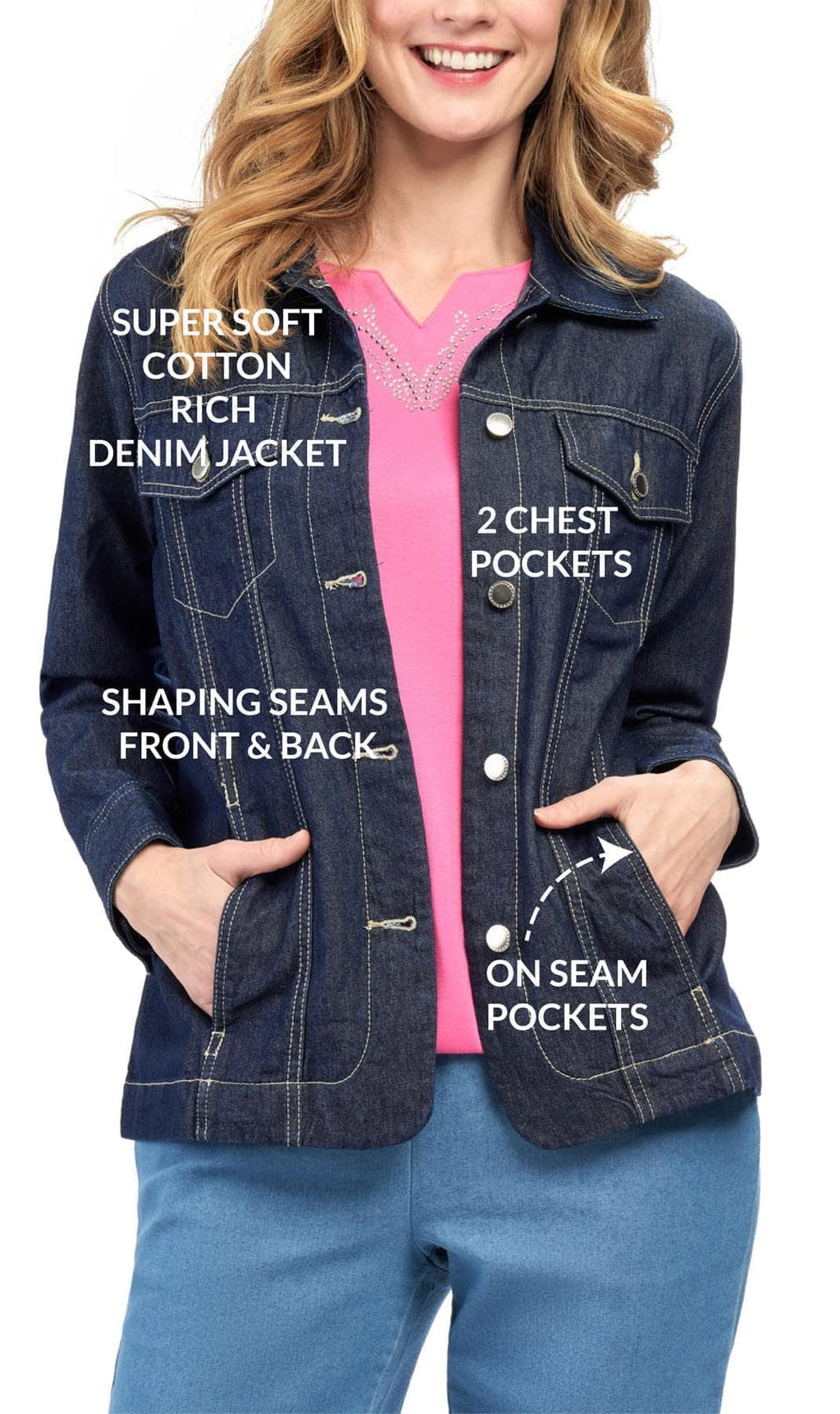 Women's Button Front Classic Denim Jacket with front pocket