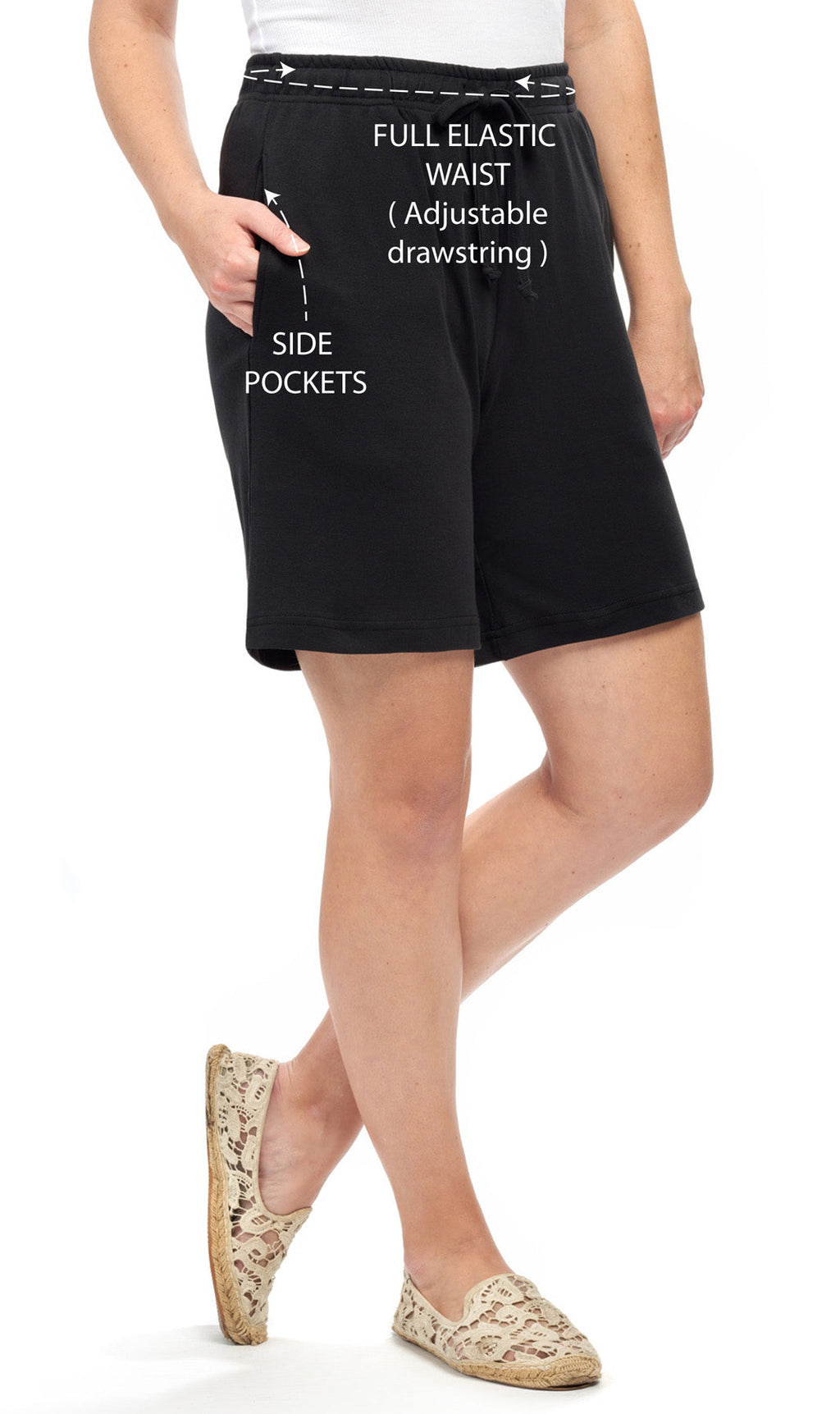 Women's Interlock Knit cotton Shorts with Elastic Waist and Adjustable Drawstring