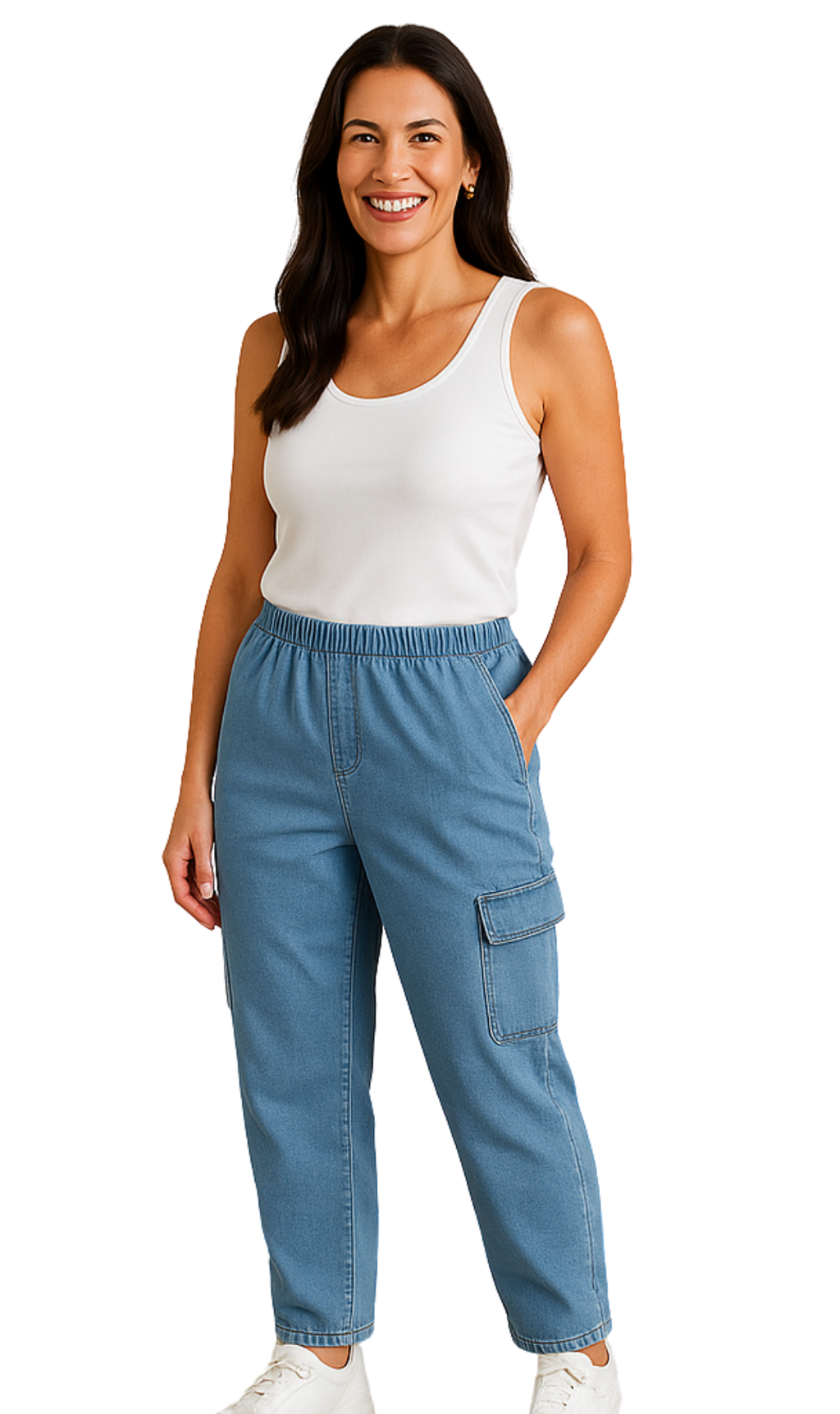 Women's Elastic Stretch Waist Casual Denim Pull-on Cargo Pants