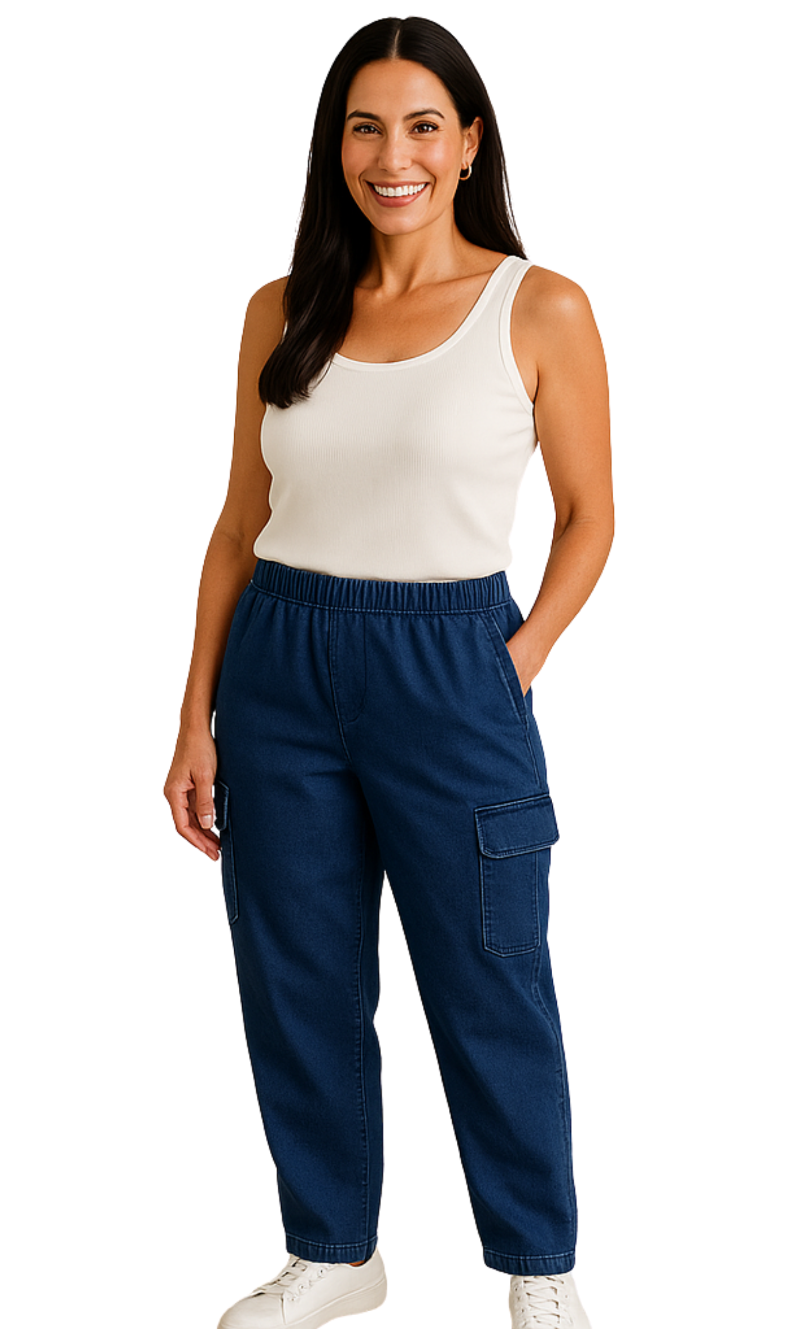 Women's Elastic Stretch Waist Casual Denim Pull-on Cargo Pants
