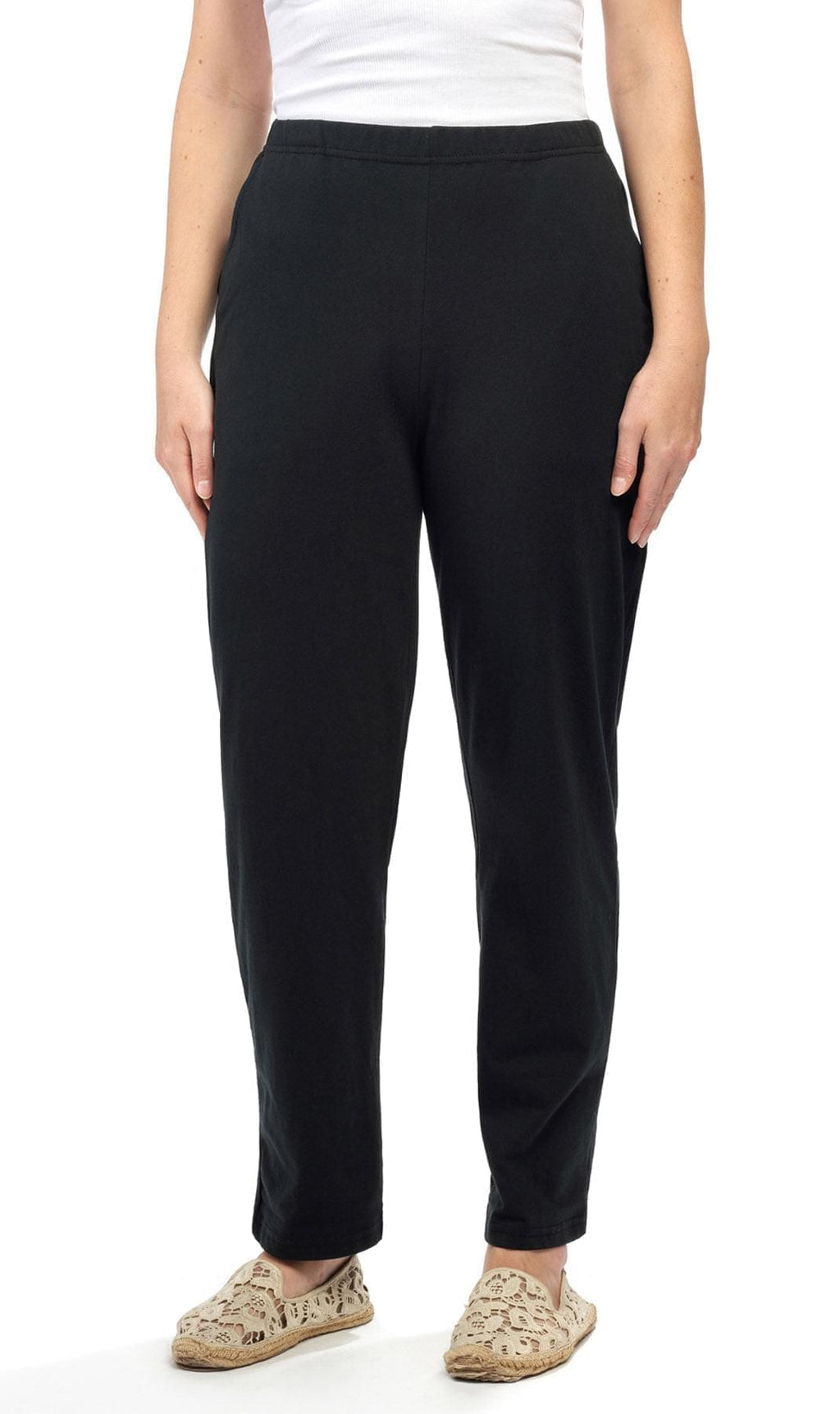 Women's Knit Pull on Pants - Cotton Blend with Flat Front waistband