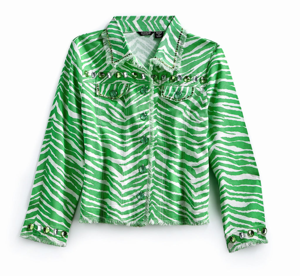 Women's Jewel Trimmed Zebra Printed Canvas Jacket