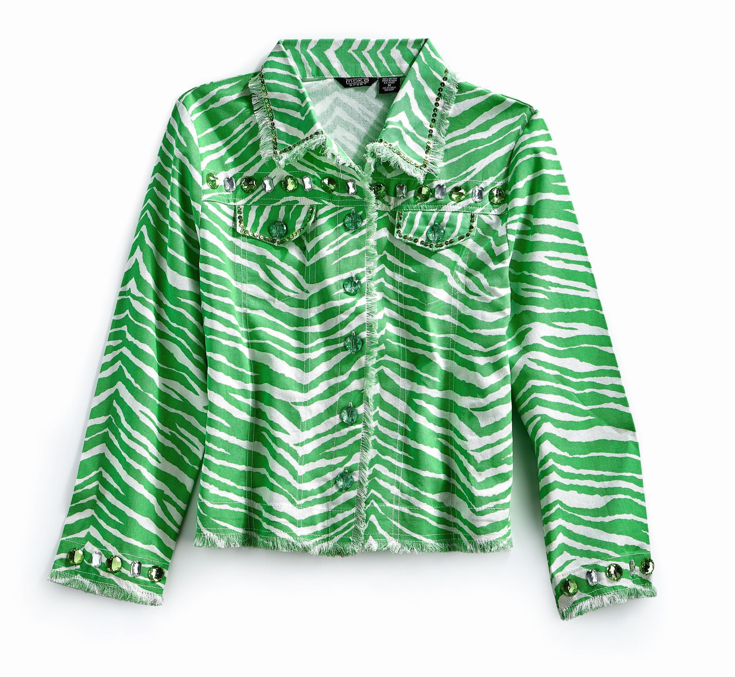 Women's Jewel Trimmed Zebra Printed Canvas Jacket