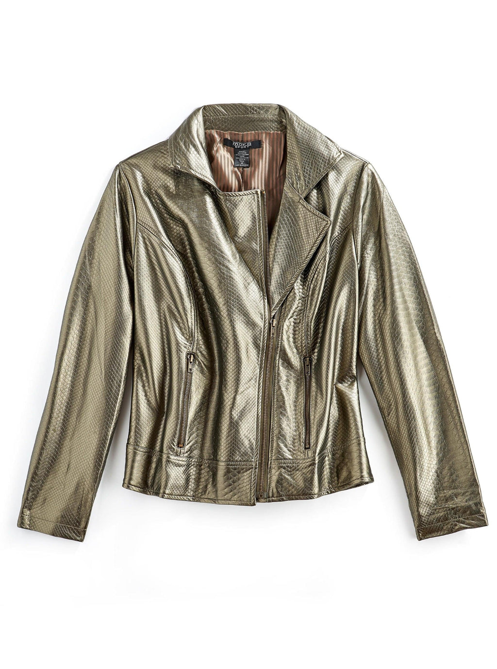 Women's Asymmetrical Zip up Metallic Snake Pattern Moto Jacket