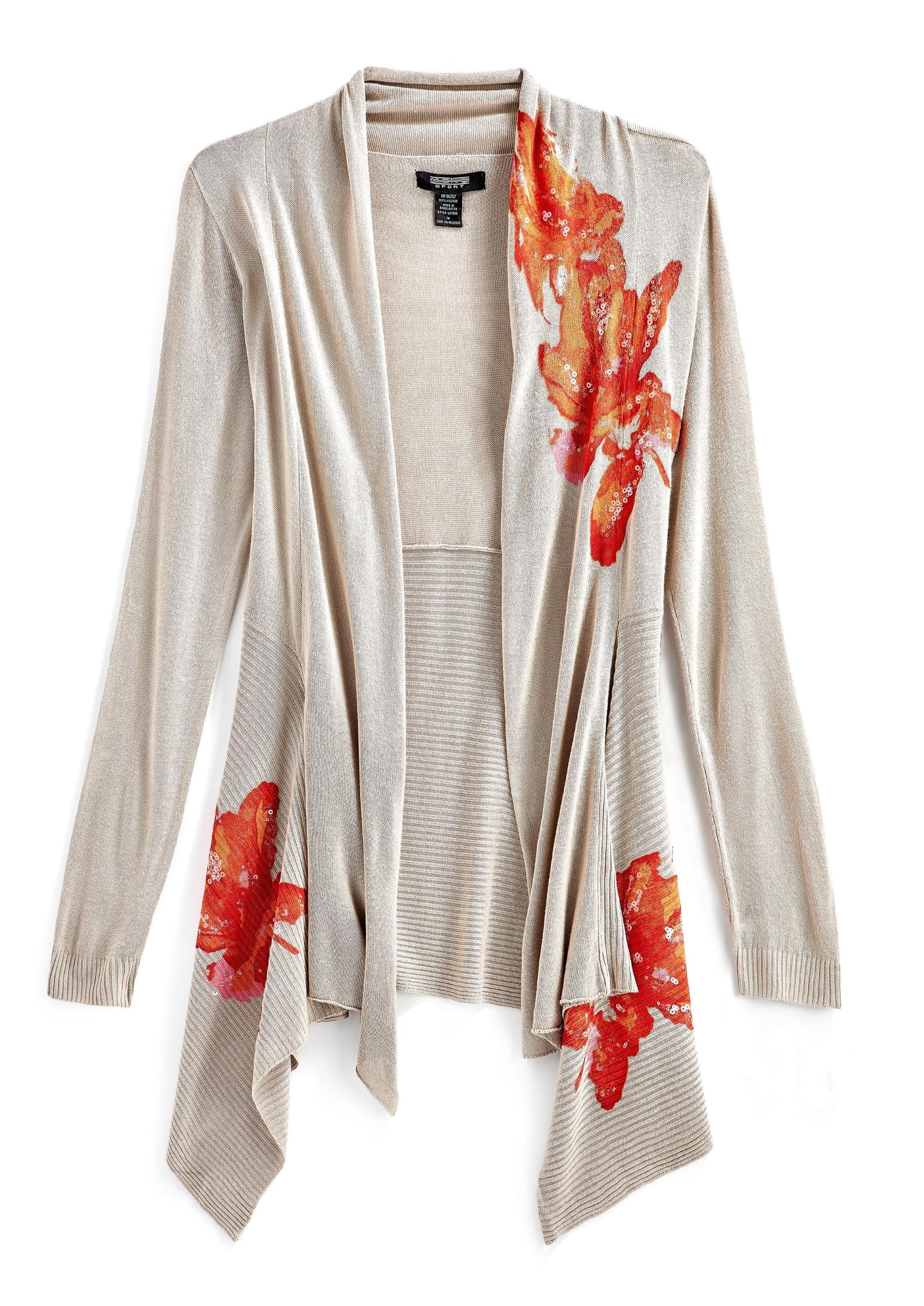 Women's Floral Embellished Open Long Cardigan