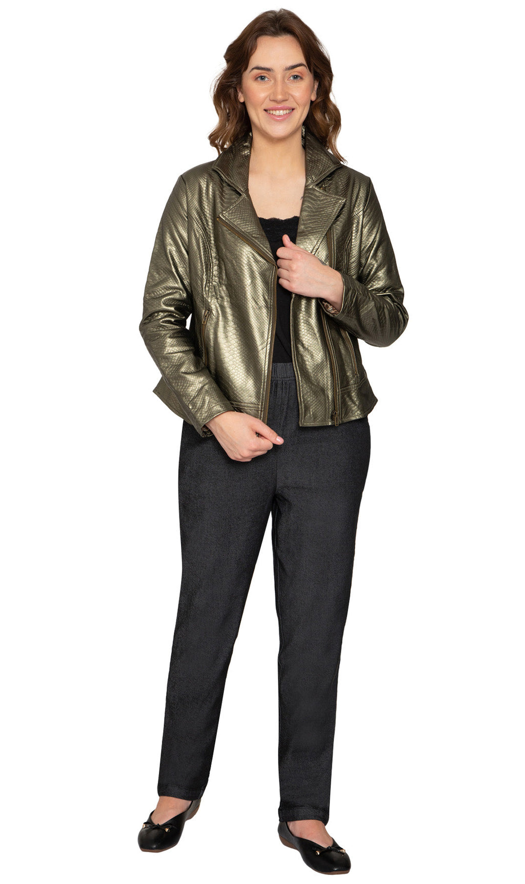 Women's Asymmetrical Zip up Metallic Snake Pattern Moto Jacket