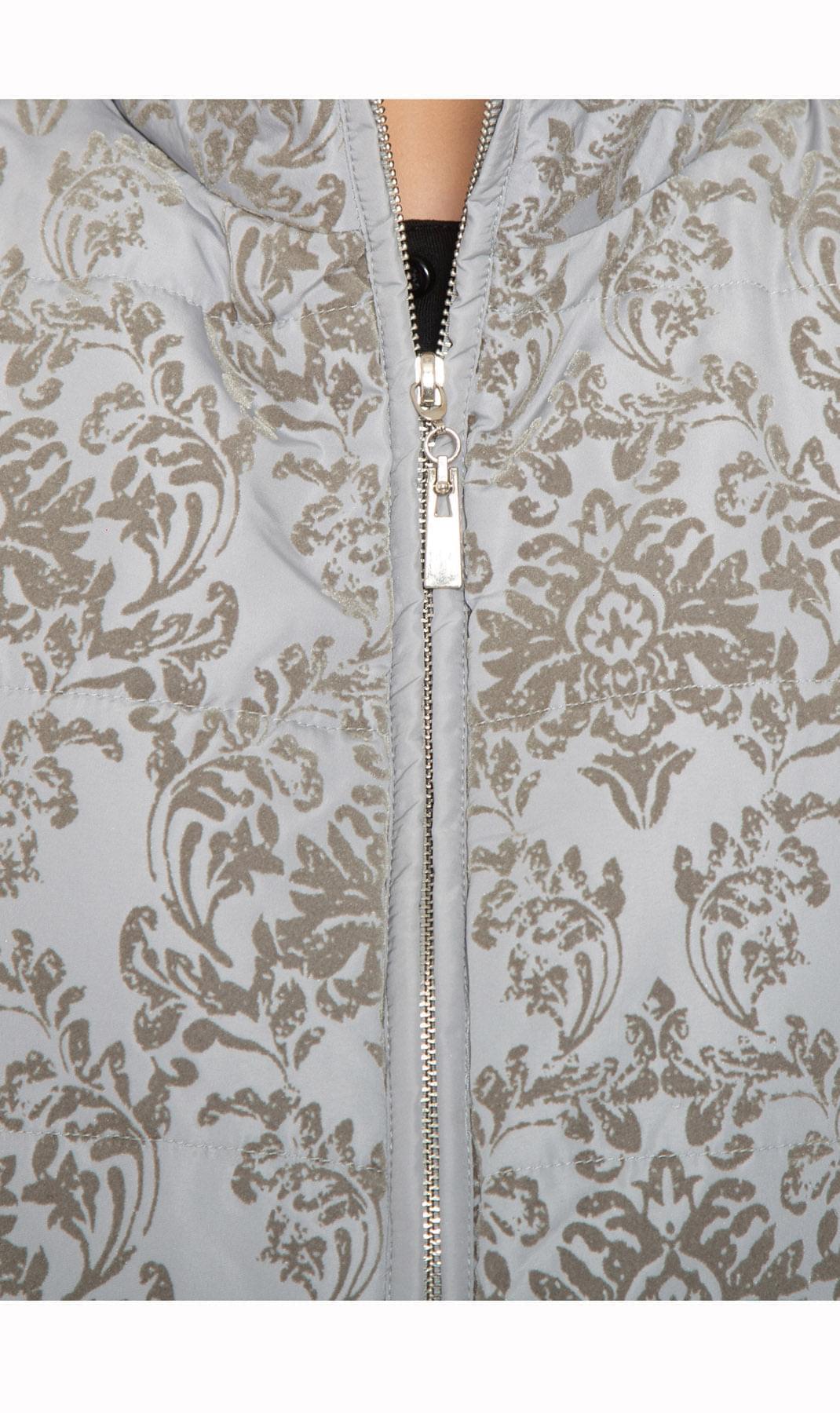 Women's Flocked Damask Print Zip Front Vest With Lining And Fill