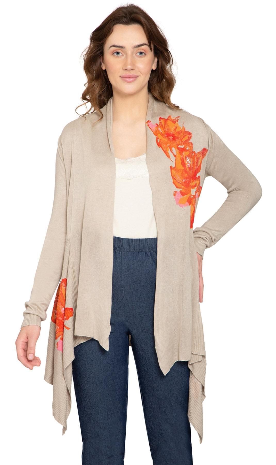 Women's Floral Embellished Open Long Cardigan