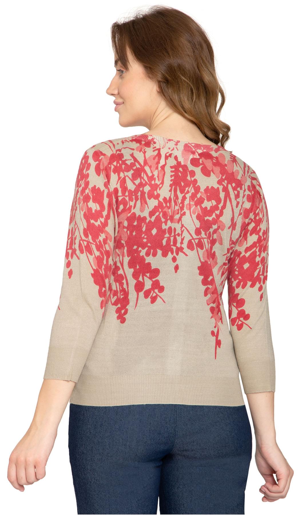 Women's Sleeve Knit Printed And Embellished Cardigan Sweater