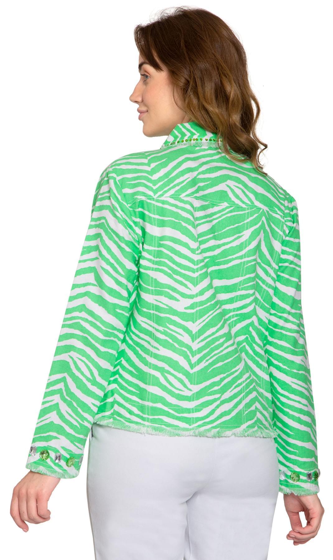 Women's Jewel Trimmed Zebra Printed Canvas Jacket