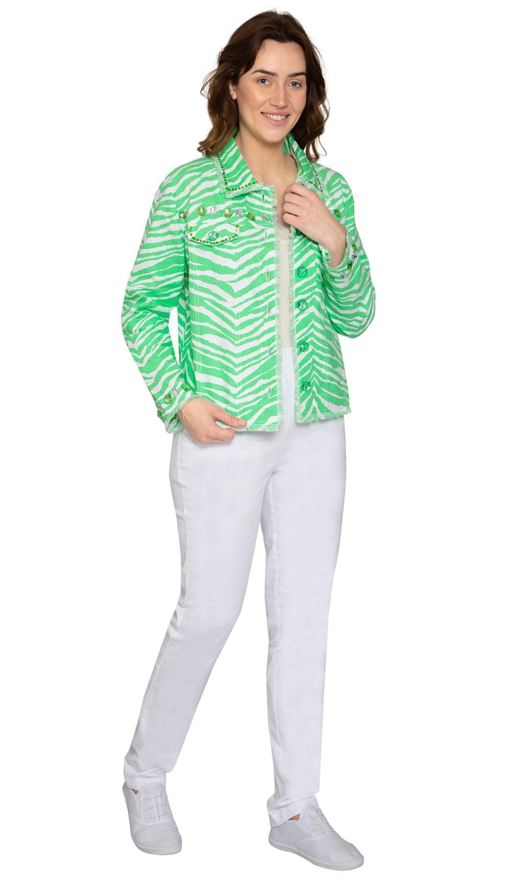 Women's Jewel Trimmed Zebra Printed Canvas Jacket