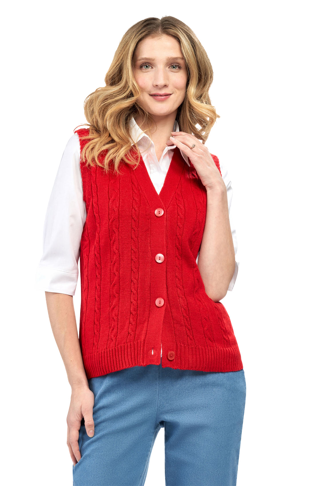 Womens Button Front Cable Knit Cardigan Sweater Vest