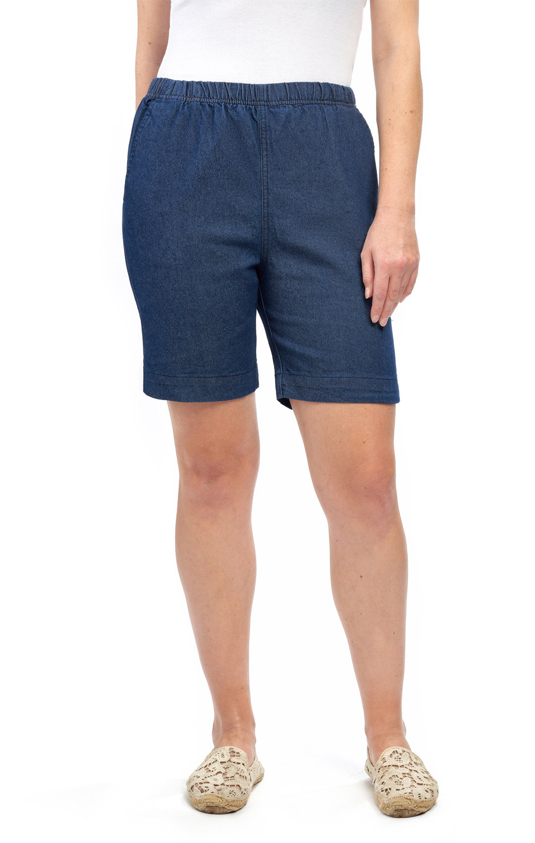 Women's Pull On Denim & Twill Shorts with stretch waist - No zipper or buttons