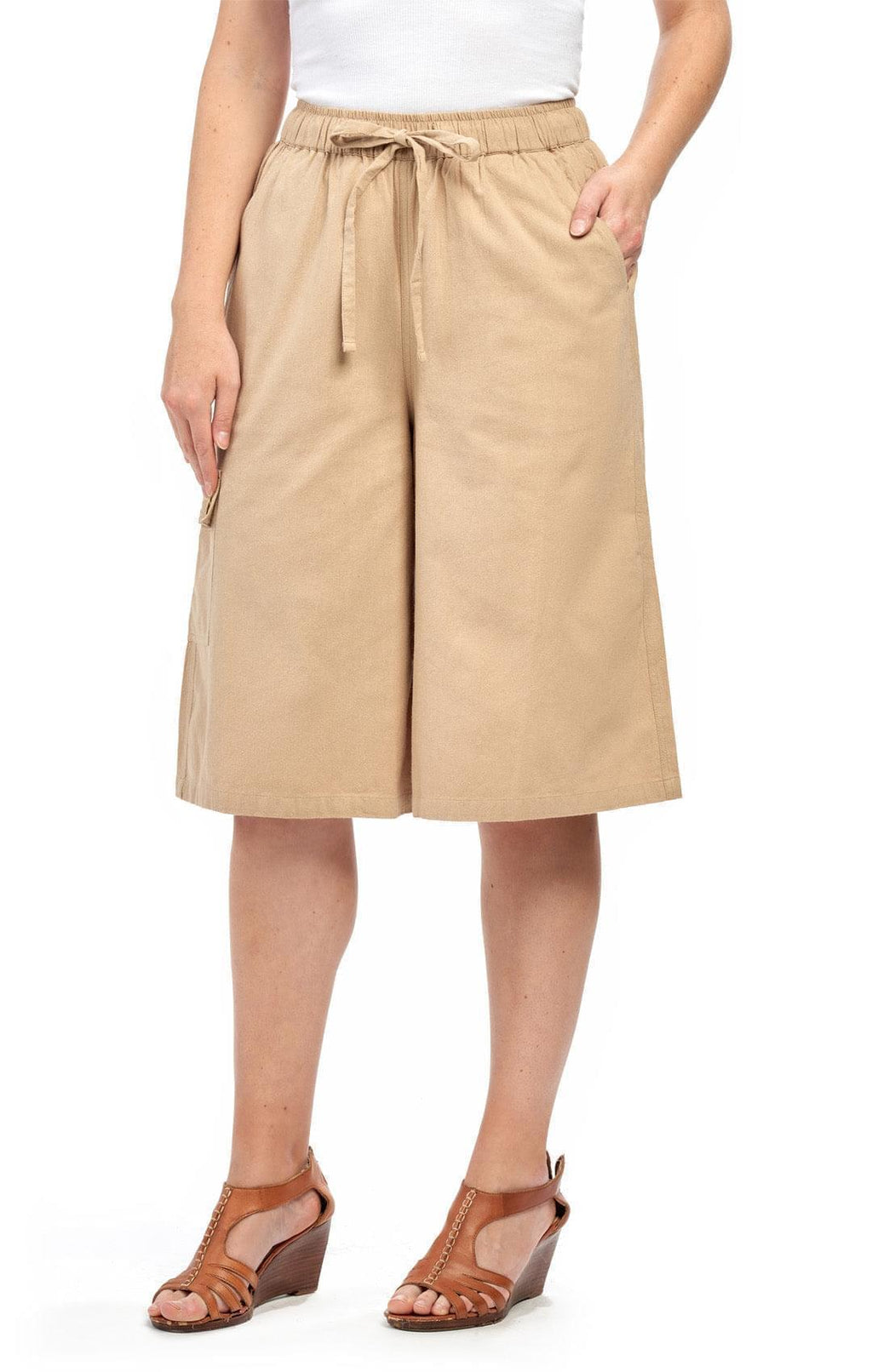 Women's 100% Calcutta Cotton Split Skirt Culottes with Cargo Pockets