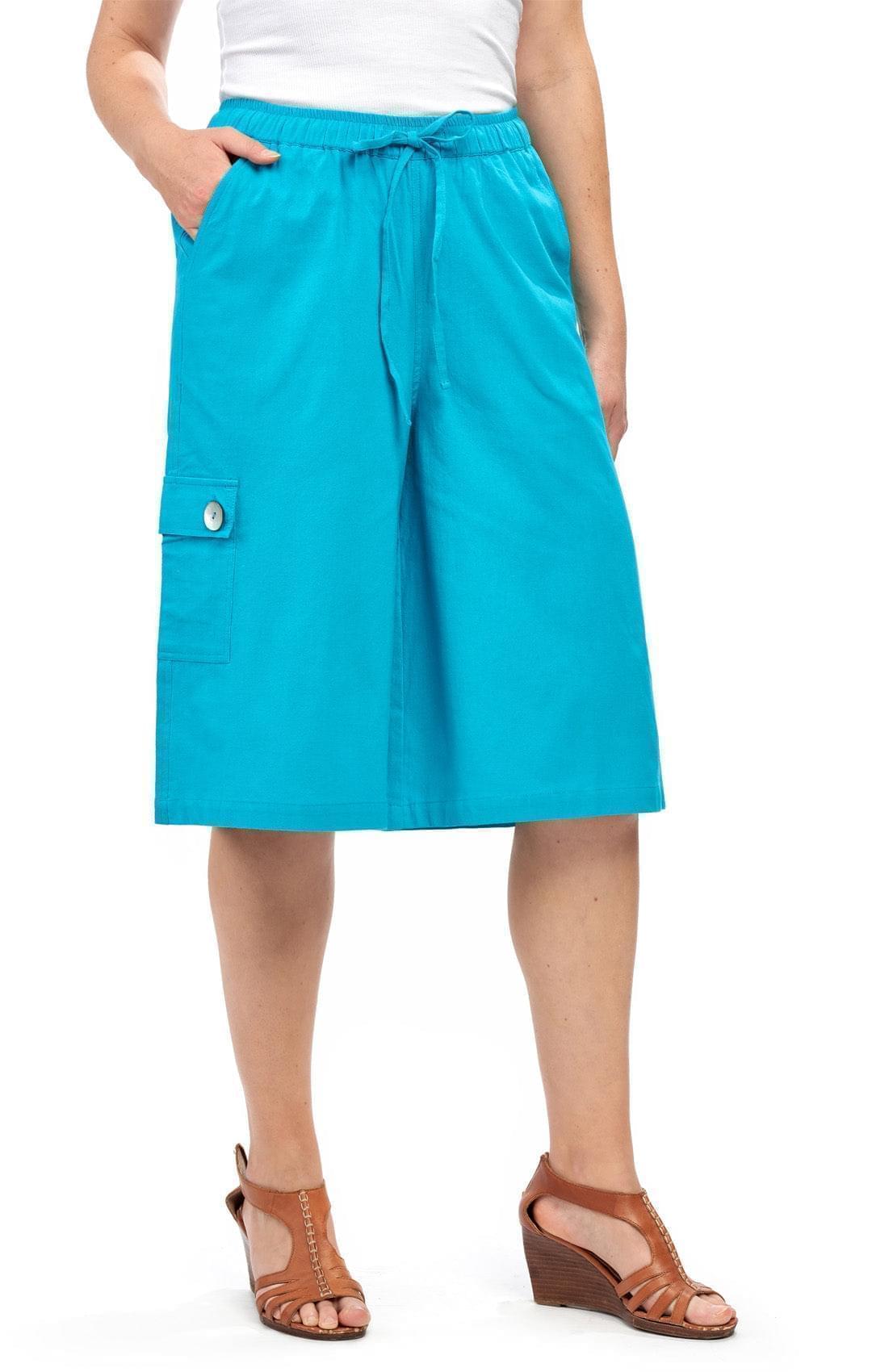 Women's 100% Calcutta Cotton Split Skirt Culottes with Cargo Pockets