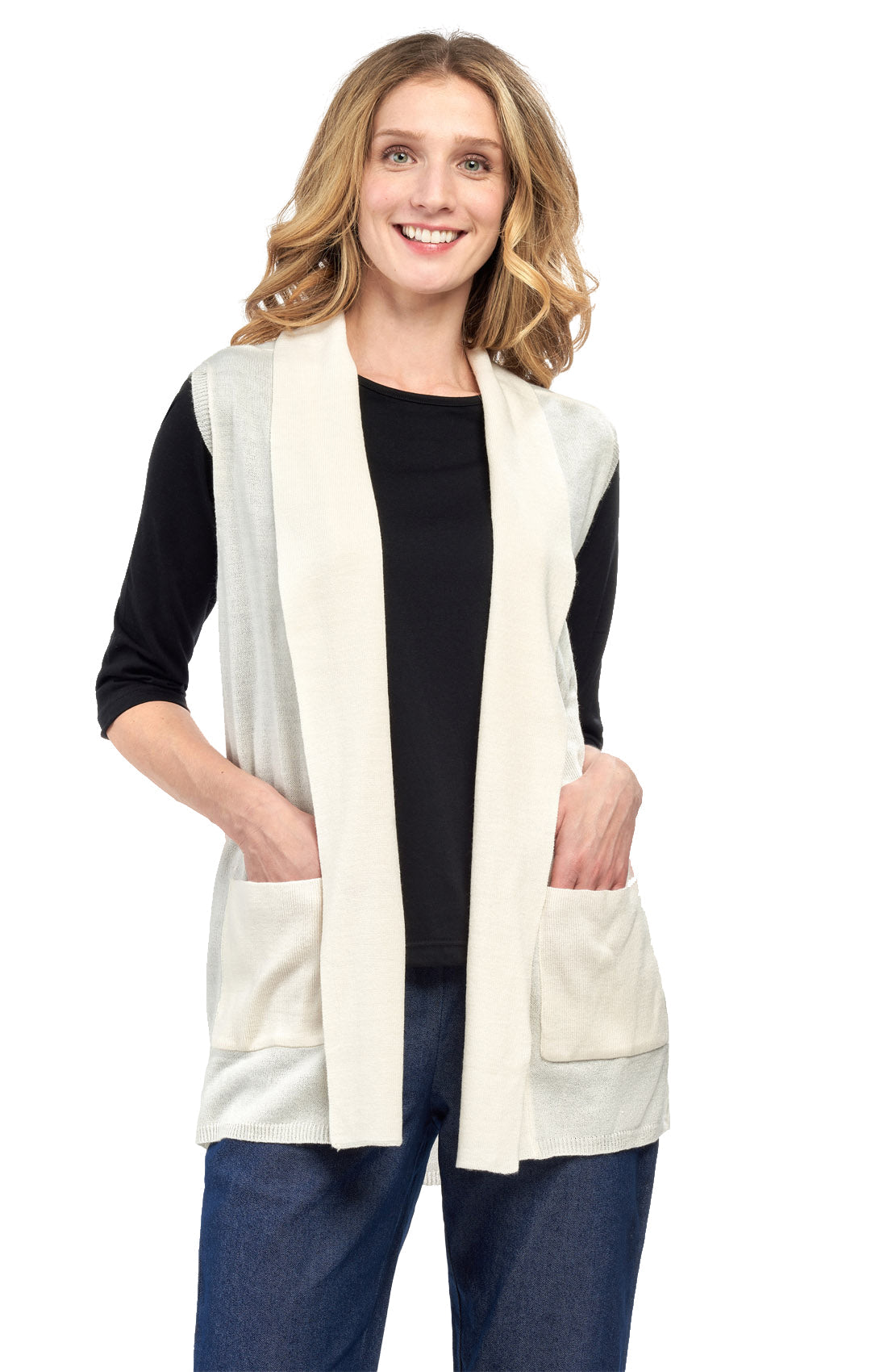 Women's Long Sleeveless Open Front Soft Shawl Collar Vest