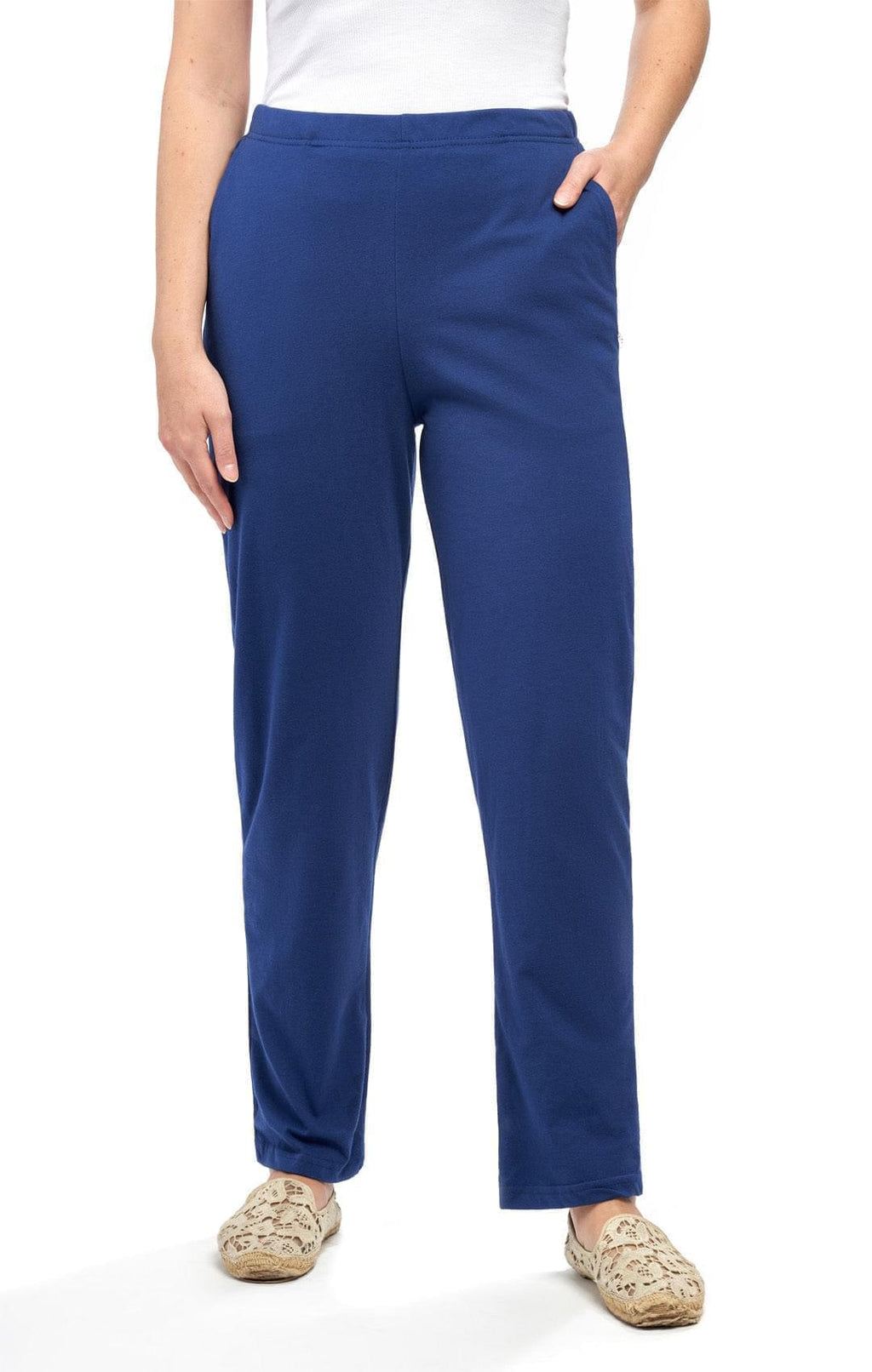 Women's Knit Pull on Pants - Cotton Blend with Flat Front waistband