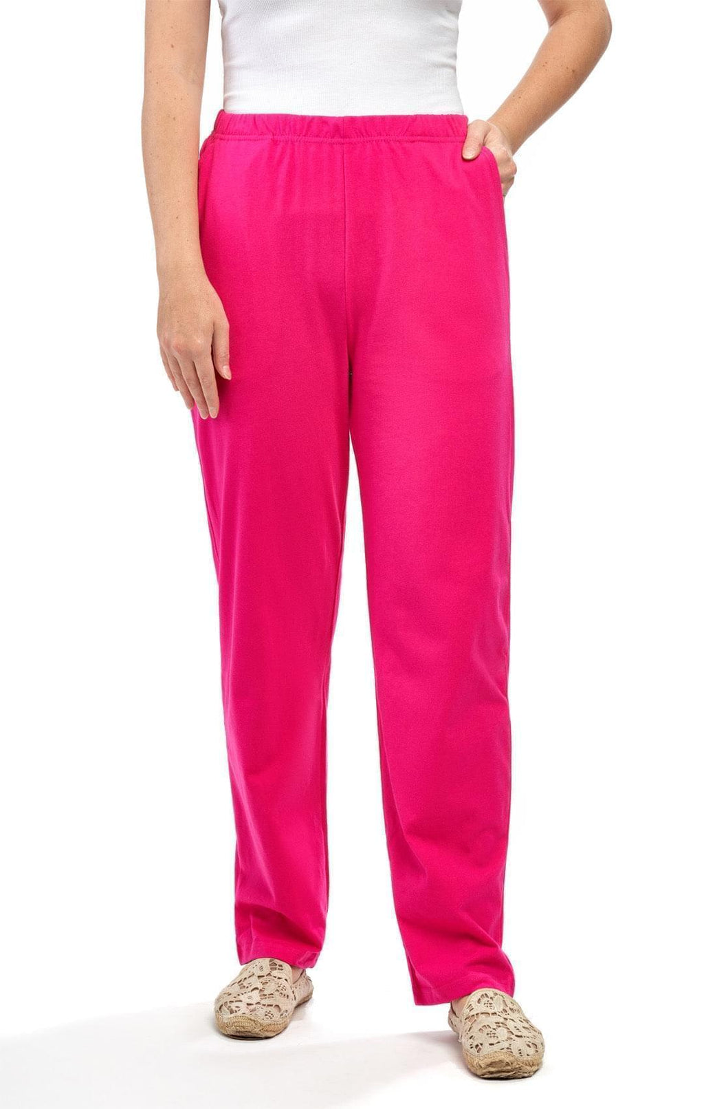 Women's Knit Pull on Pants - Cotton Blend with Flat Front waistband