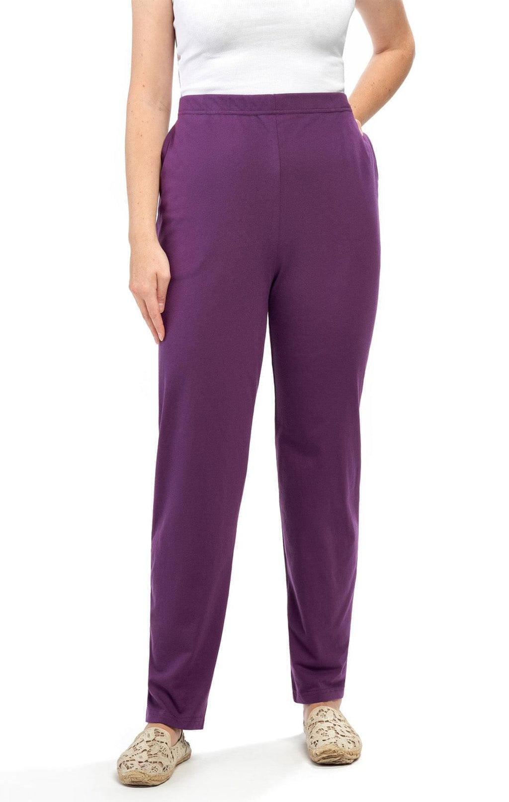Women's Knit Pull on Pants - Cotton Blend with Flat Front waistband