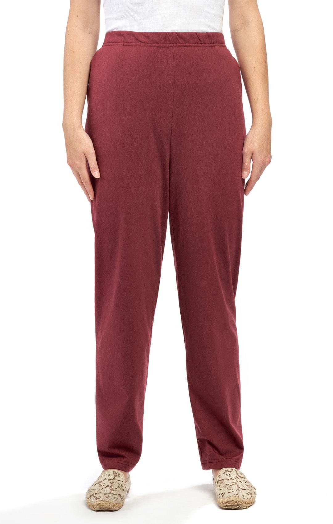 Women's Knit Pull on Pants - Cotton Blend with Flat Front waistband