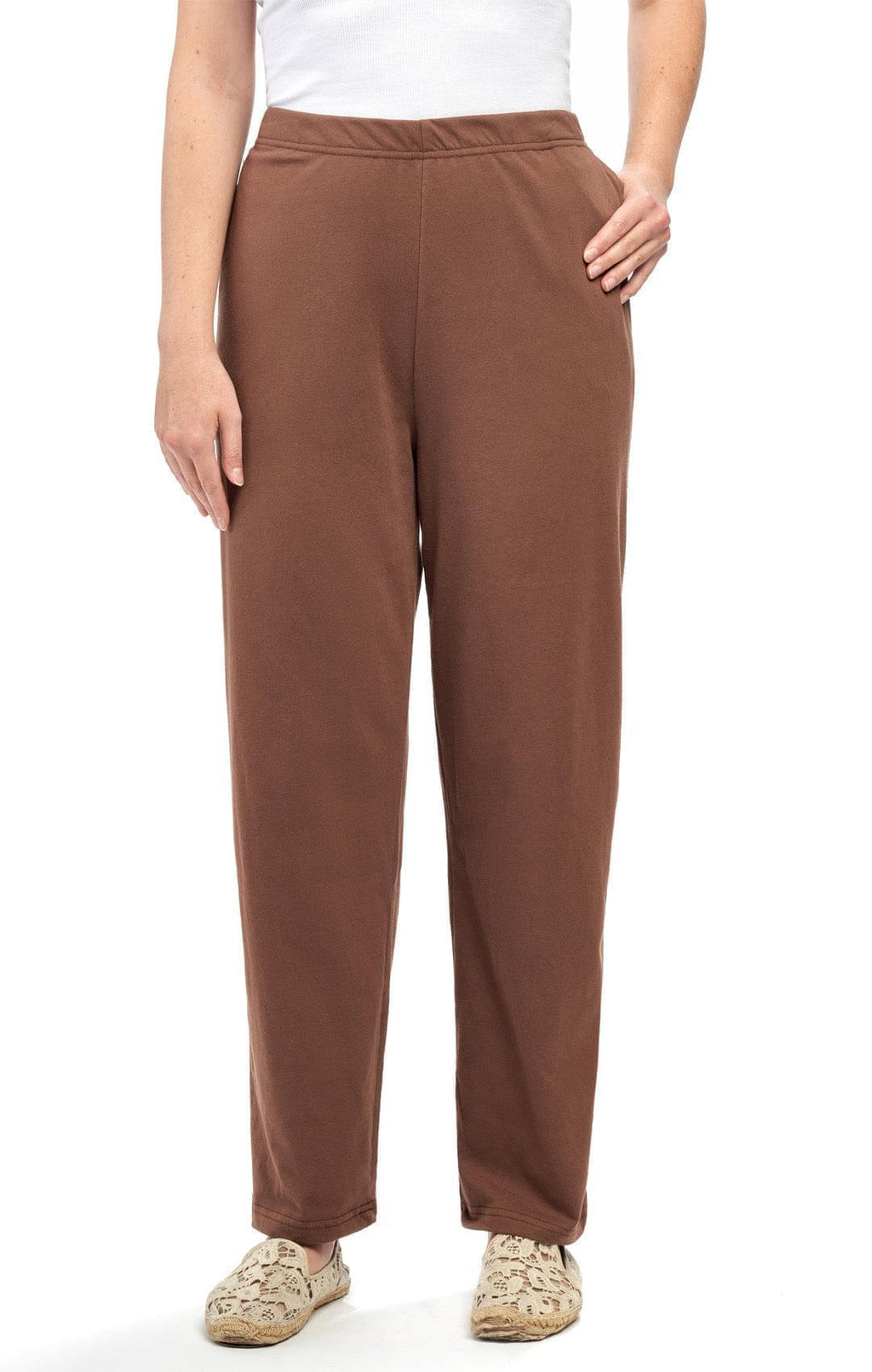 Women's Knit Pull on Pants - Cotton Blend with Flat Front waistband