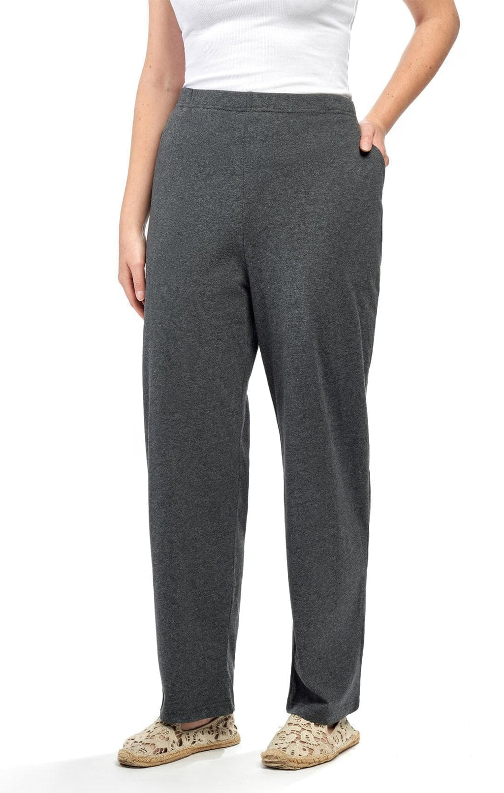 Women's Knit Pull on Pants - Cotton Blend with Flat Front waistband