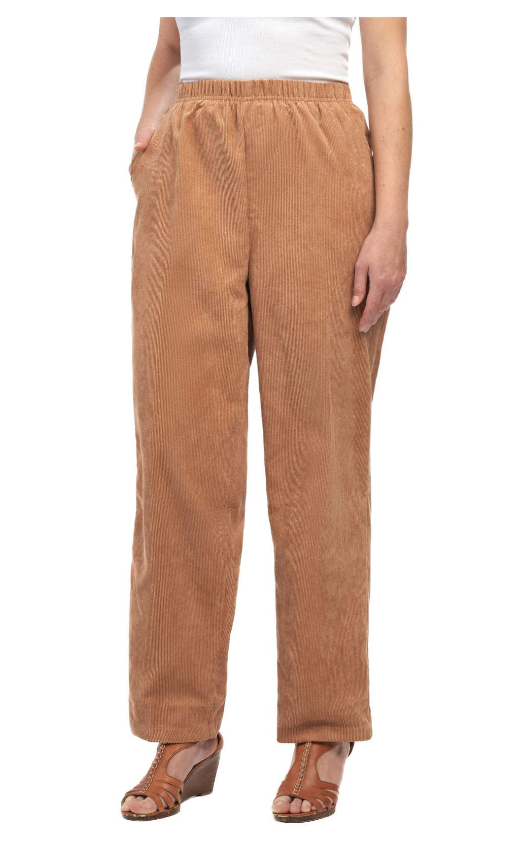 Womens Pull On Fine Wale Corduroy Pants with soft-covered elastic waist