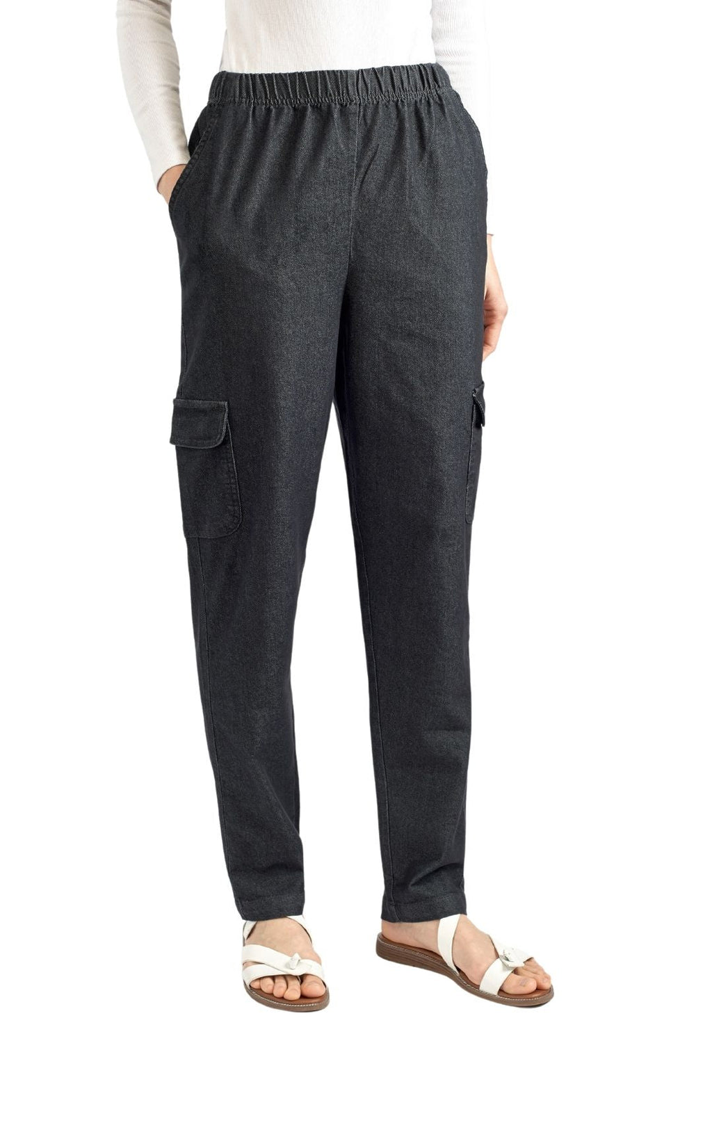 Women's Elastic Stretch Waist Casual Denim Pull-on Cargo Pants