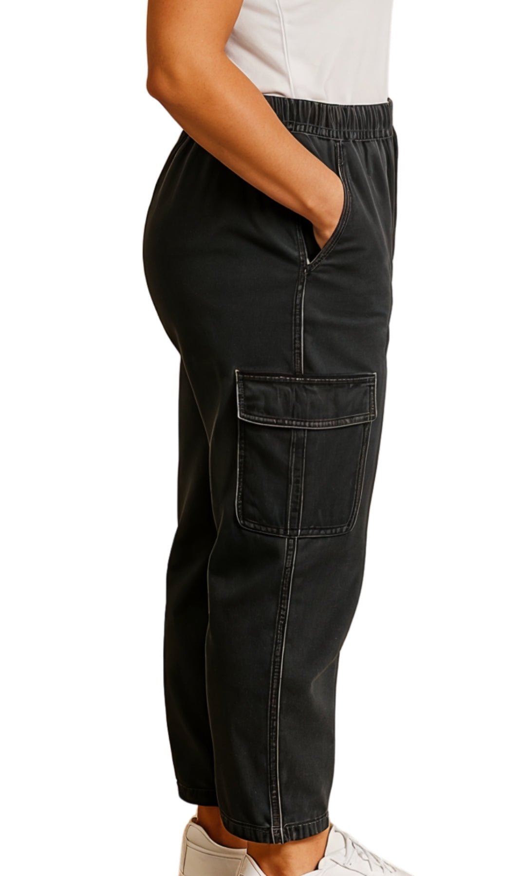 Women's Elastic Stretch Waist Casual Denim Pull-on Cargo Pants