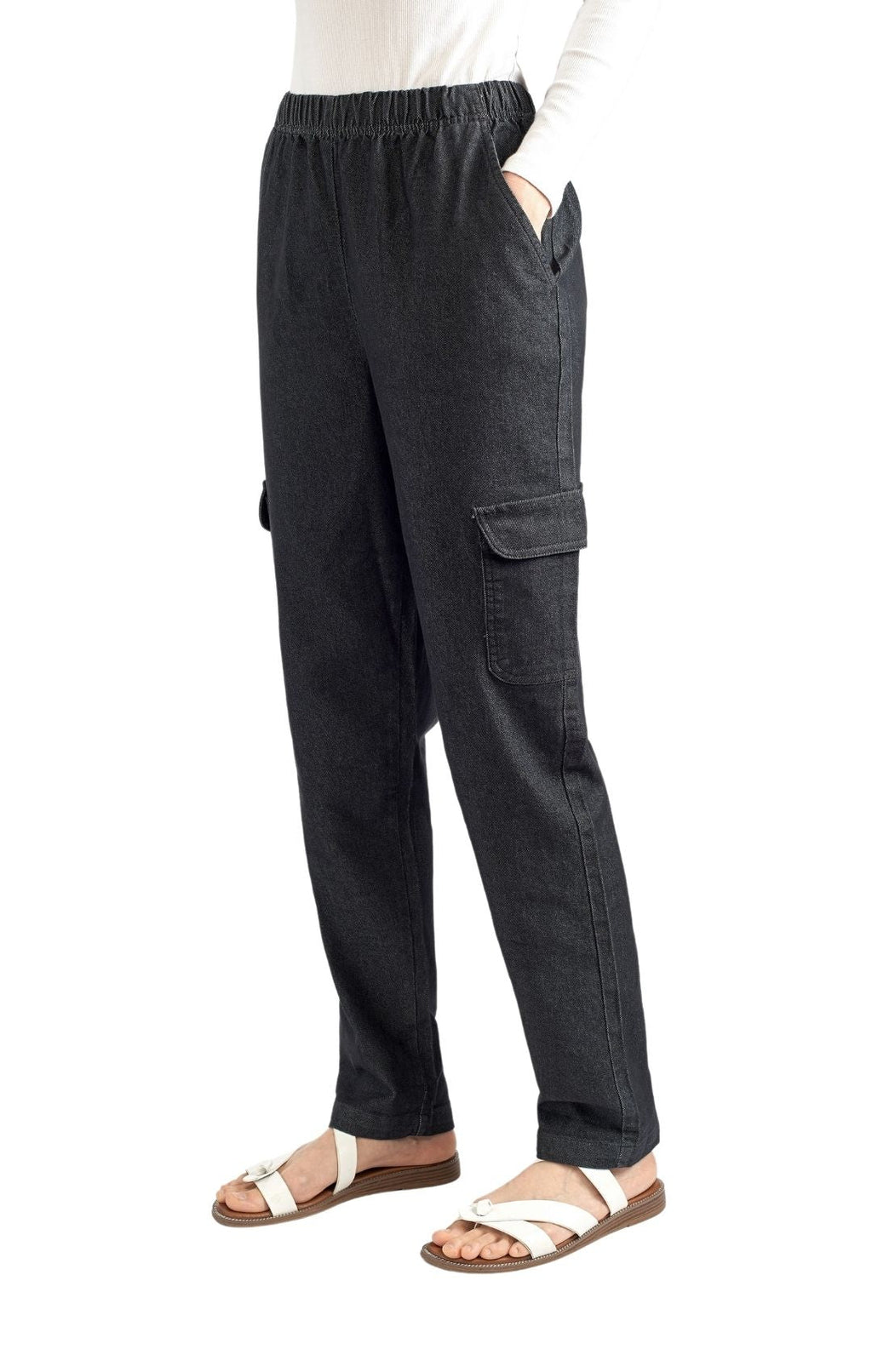 Women's Elastic Stretch Waist Casual Denim Pull-on Cargo Pants