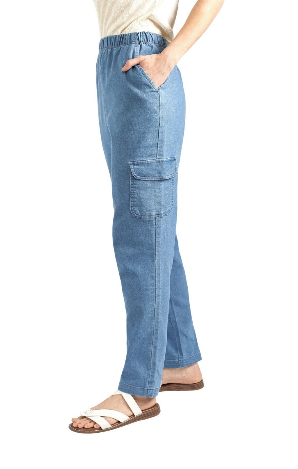Women's Elastic Stretch Waist Casual Denim Pull-on Cargo Pants