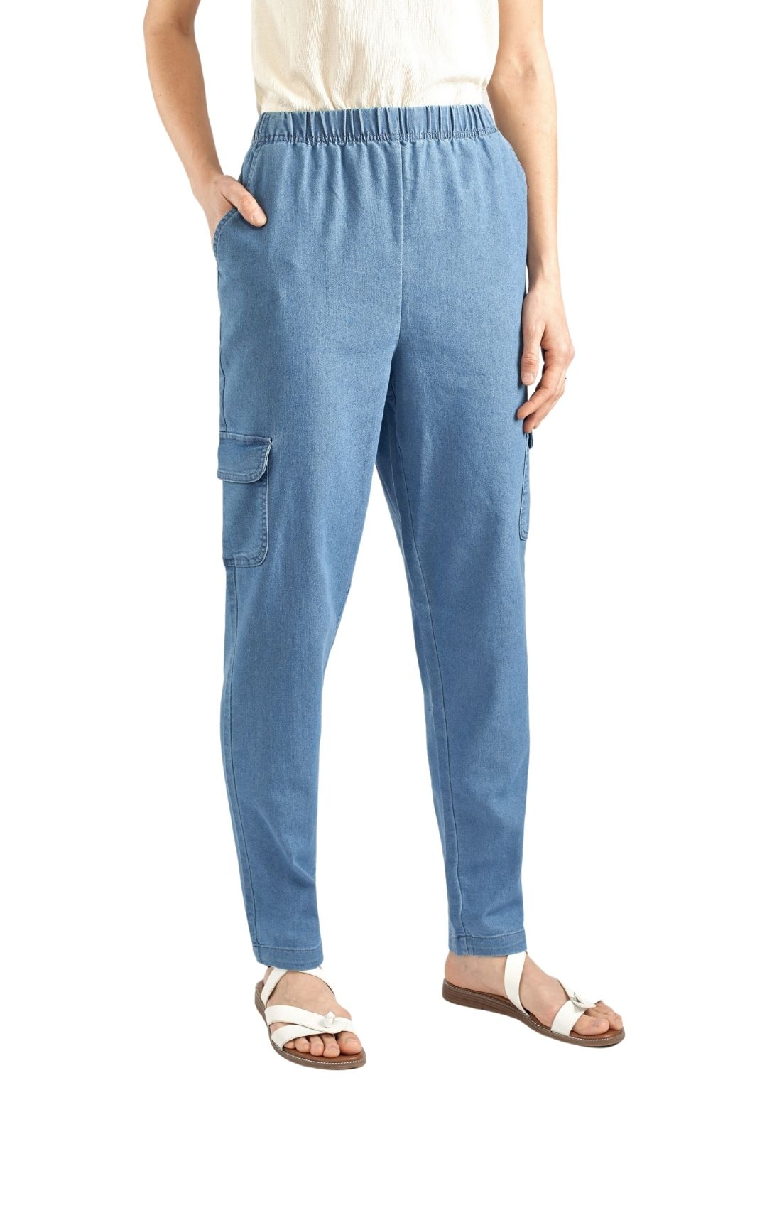 Women's Elastic Stretch Waist Casual Denim Pull-on Cargo Pants