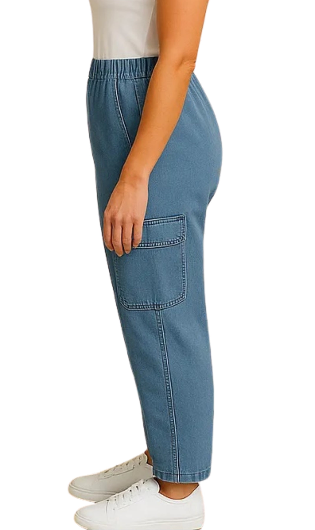 Women's Elastic Stretch Waist Casual Denim Pull-on Cargo Pants