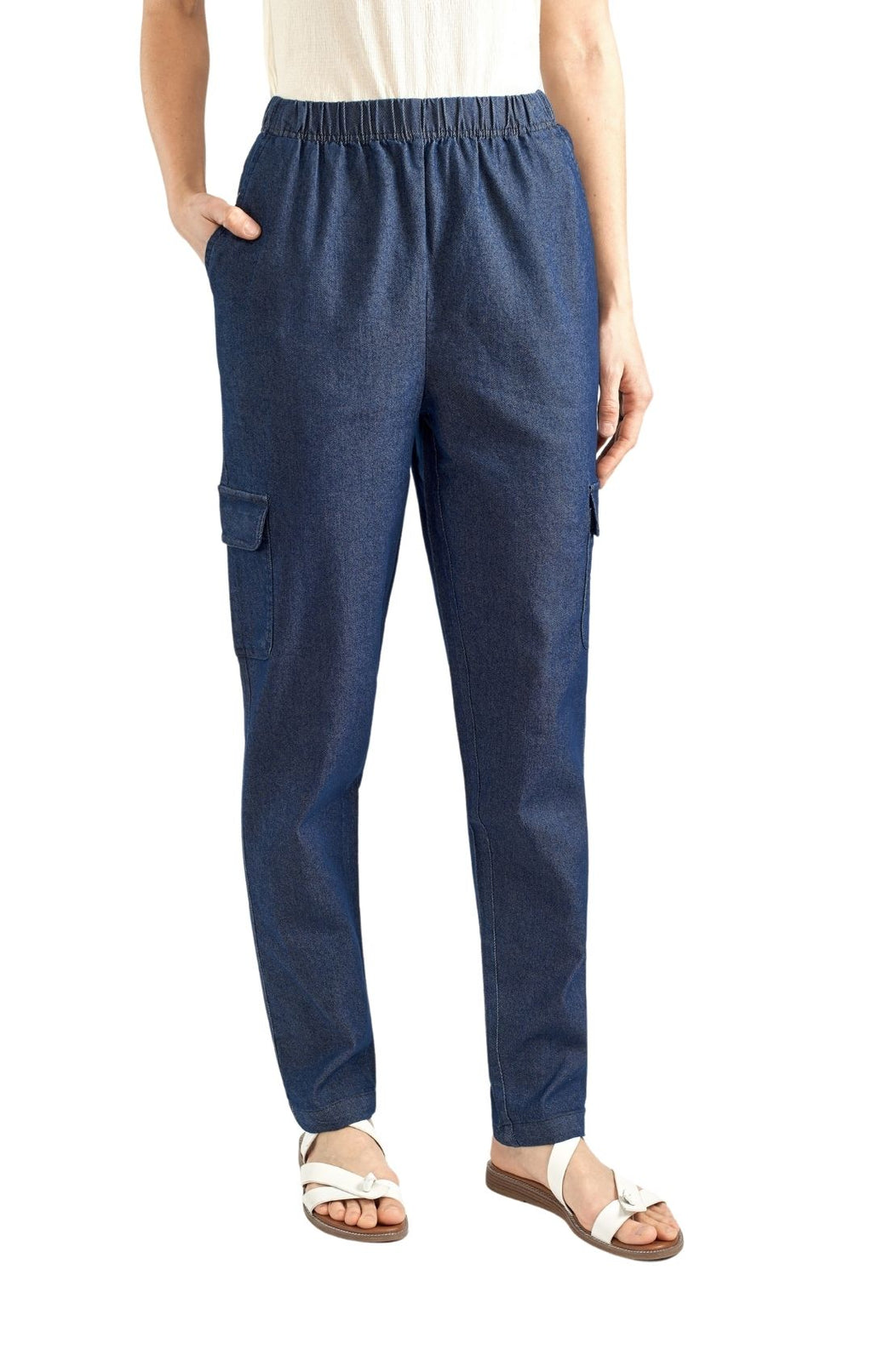 Women's Elastic Stretch Waist Casual Denim Pull-on Cargo Pants