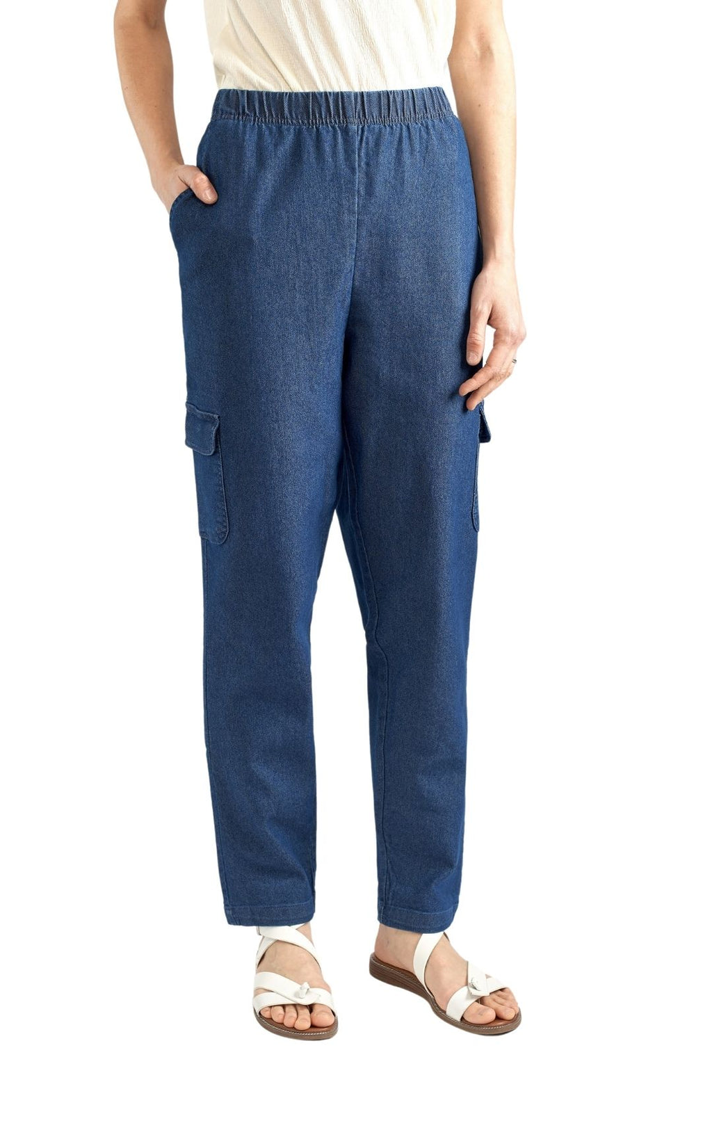 Women's Elastic Stretch Waist Casual Denim Pull-on Cargo Pants