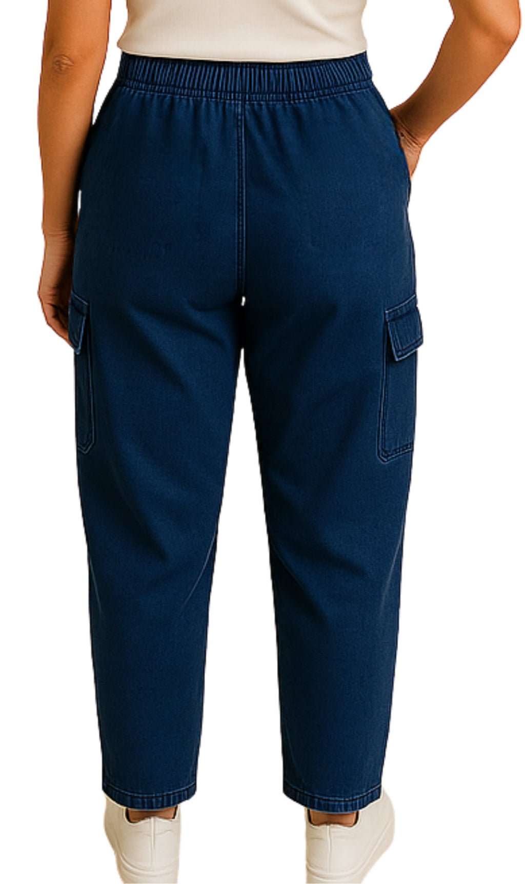 Women's Elastic Stretch Waist Casual Denim Pull-on Cargo Pants