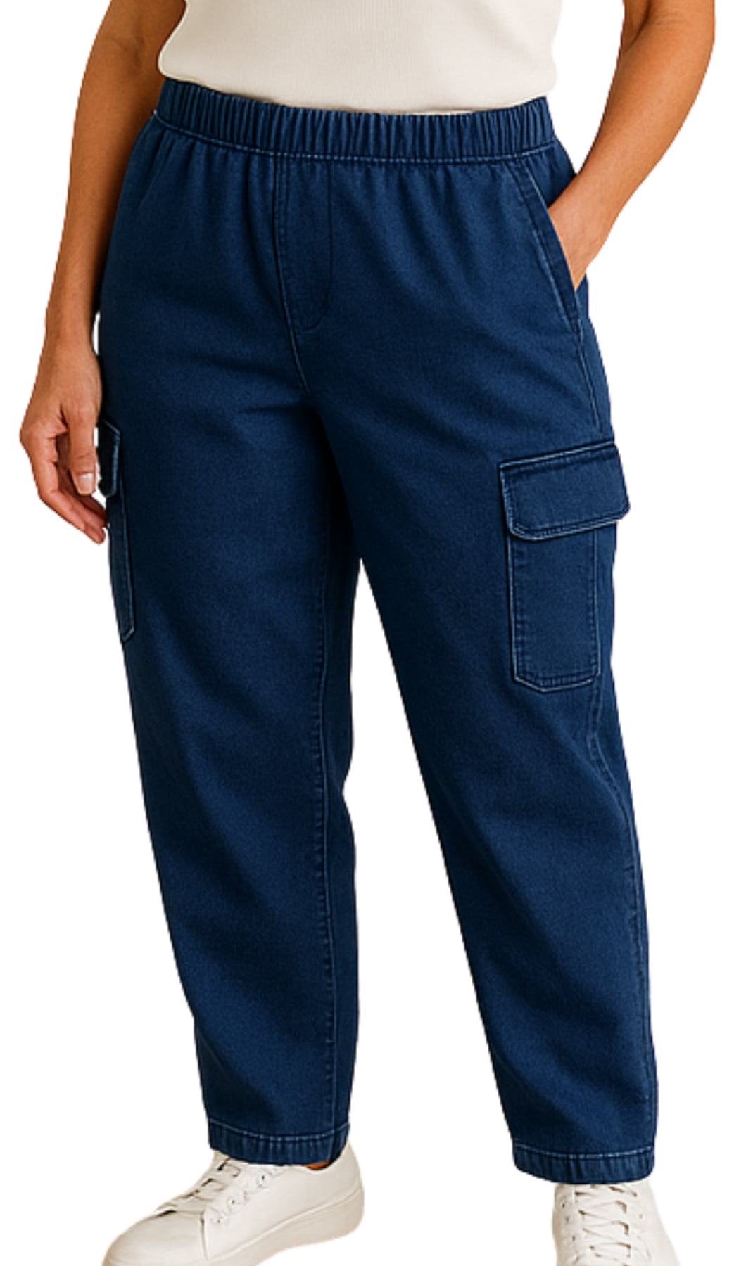 Women's Elastic Stretch Waist Casual Denim Pull-on Cargo Pants