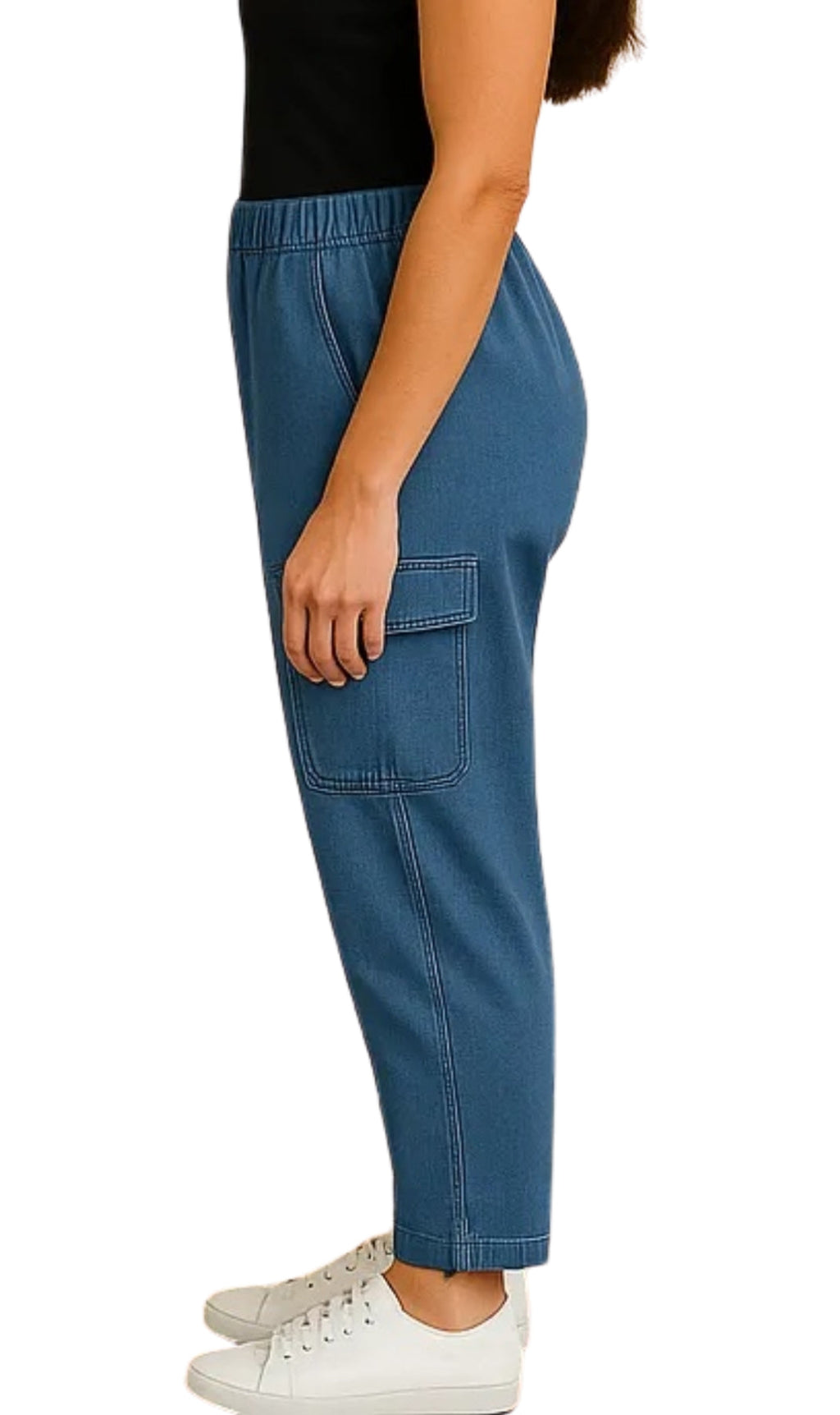 Women's Elastic Stretch Waist Casual Denim Pull-on Cargo Pants
