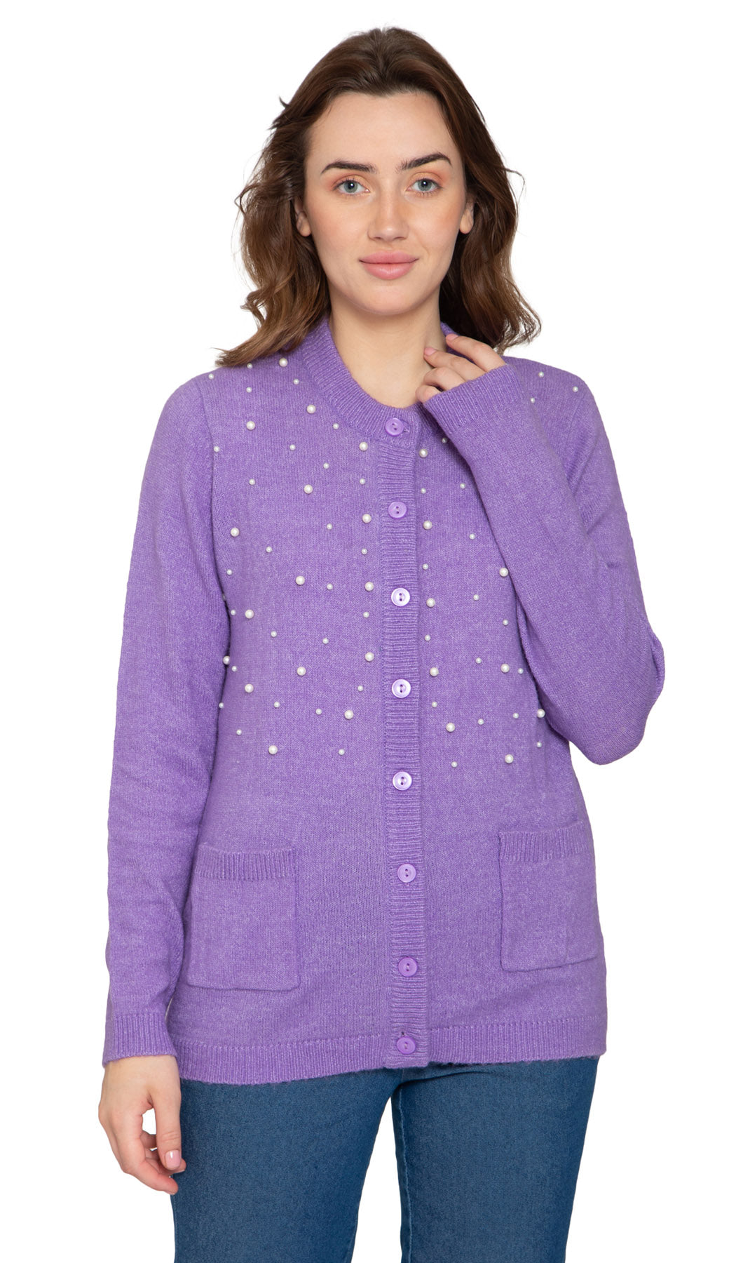 Women's Faux Pearl Cardigan in Cashmere-like Soft Knit