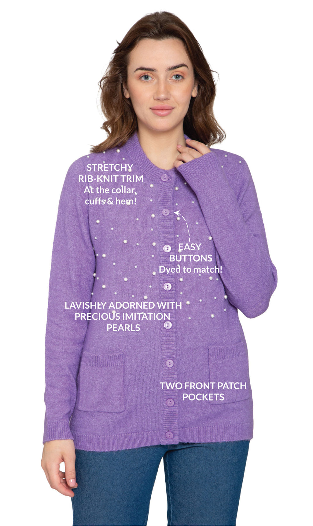 Women's Faux Pearl Cardigan in Cashmere-like Soft Knit