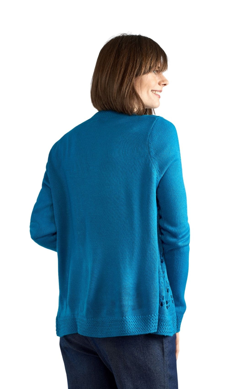 Women's Open Front Curved Hem Pointelle Shrug in Soft Acrylic