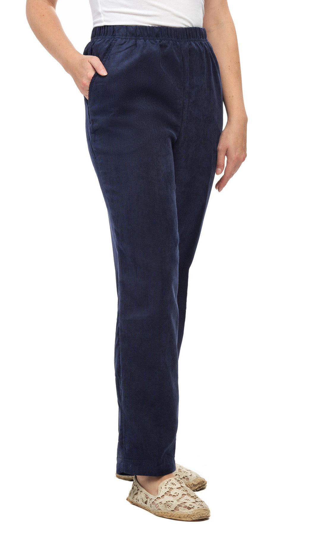 Womens Pull On Fine Wale Corduroy Pants with soft-covered elastic waist