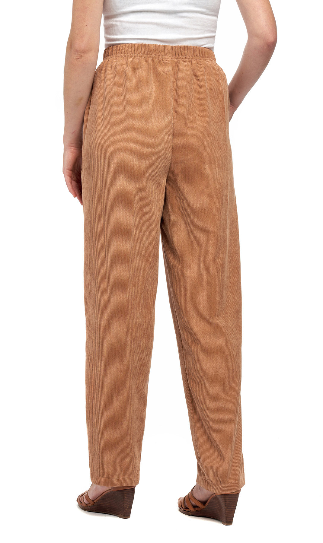 Womens Pull On Fine Wale Corduroy Pants with soft-covered elastic waist