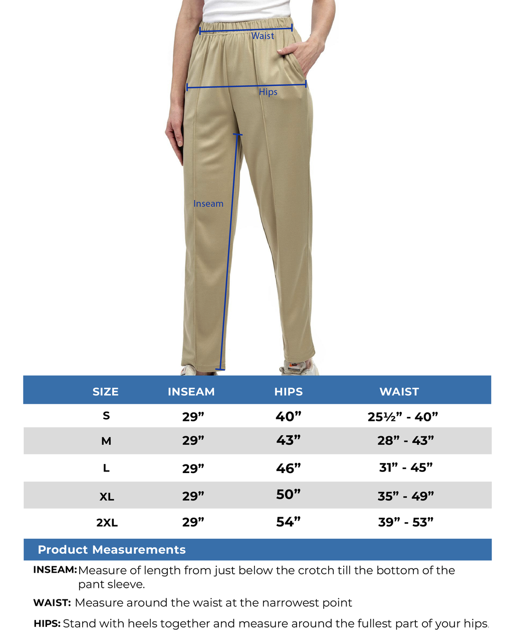 Womens Classic Poly Knit Pants - Pull On Slacks with Elastic Waist