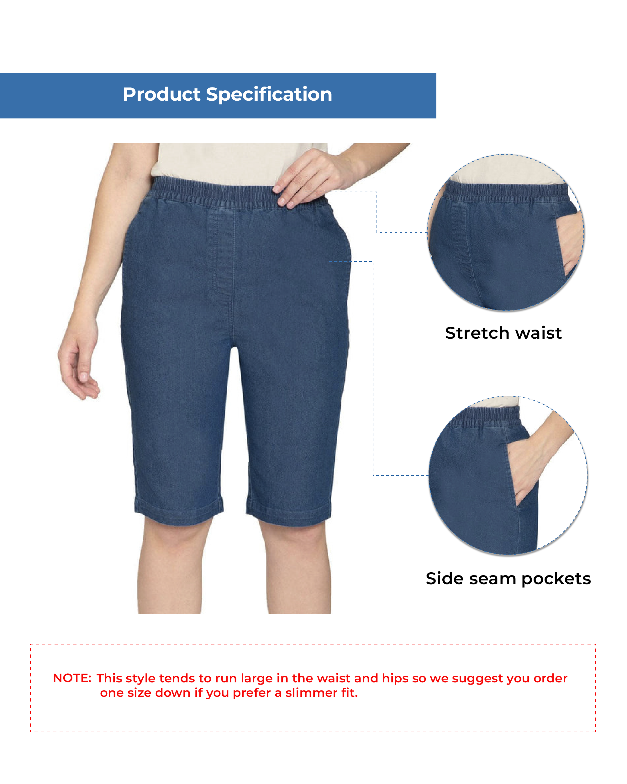 Women's Easy Pull on Bermuda Shorts in Denim and Twill